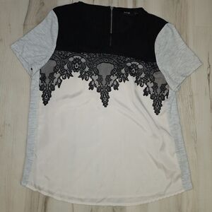 Apt. 9 Elegant Lace Color Block Blouse Women's Small Mixed Media Zip Back Top